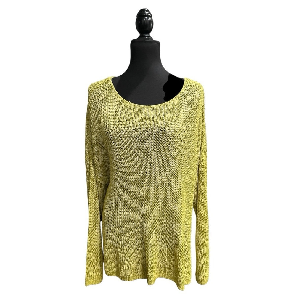 Marla Wynne Chartreuse Soft Knit Boho Oversized Sweater | Size XL